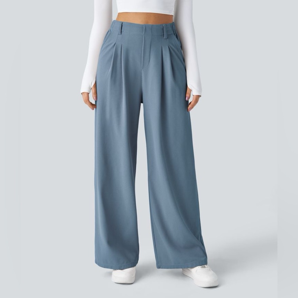 HALARA Flex Blue Waffle Knit High Waist Wide-Leg Pants Women’s XL Tall XLT
